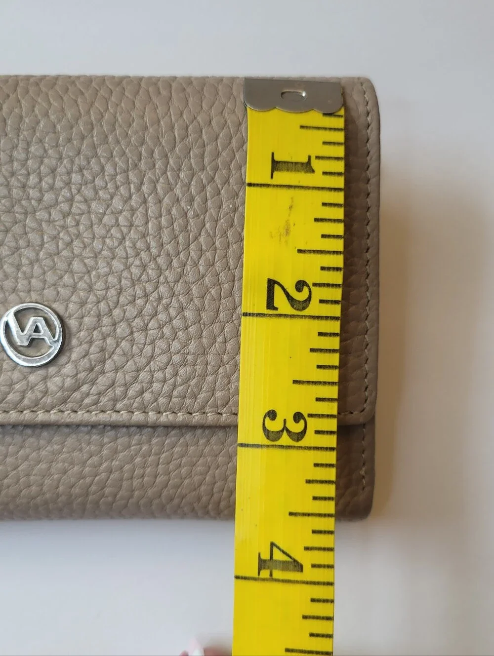 Valentina Taupe Pebbled Leather Trifold Wallet NWOT